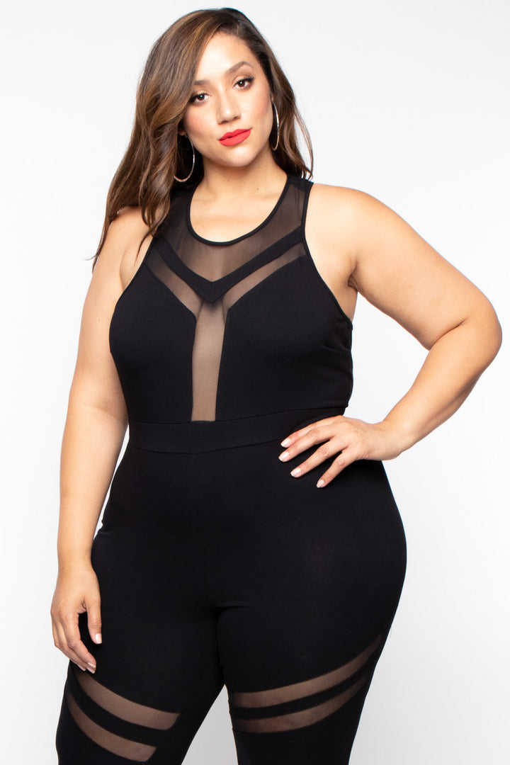 Plus Size Mina Mesh Jumpsuit - Black - Curvy Sense