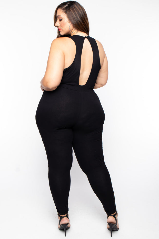Plus Size Mina Mesh Jumpsuit - Black - Curvy Sense