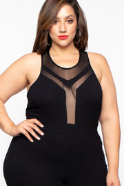 Plus Size Mina Mesh Jumpsuit - Black - Curvy Sense