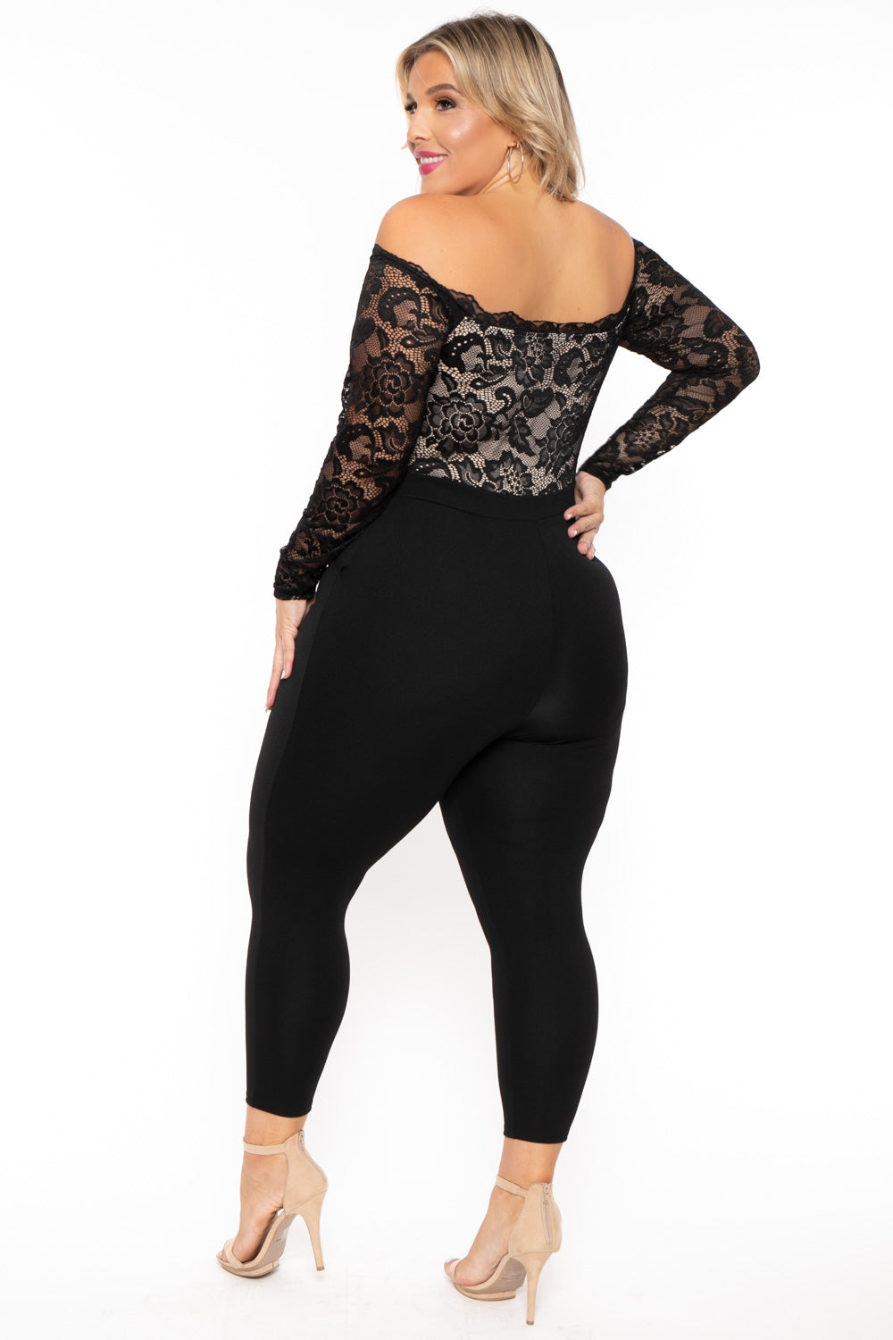 Curvy Sense Jumpsuits and Rompers Plus Size Minnie Lace Top Jumpsuit - Black