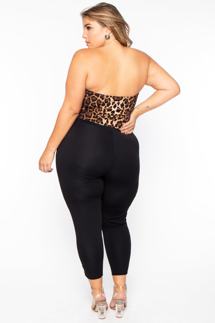Plus Size Nova Leopard Top Jumpsuit - Black - Curvy Sense