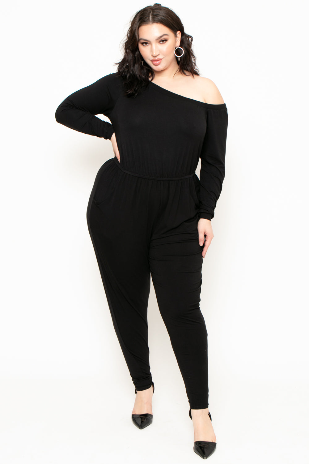 Plus Size Off The Shoulder Jumpsuit - Black – Curvy Sense