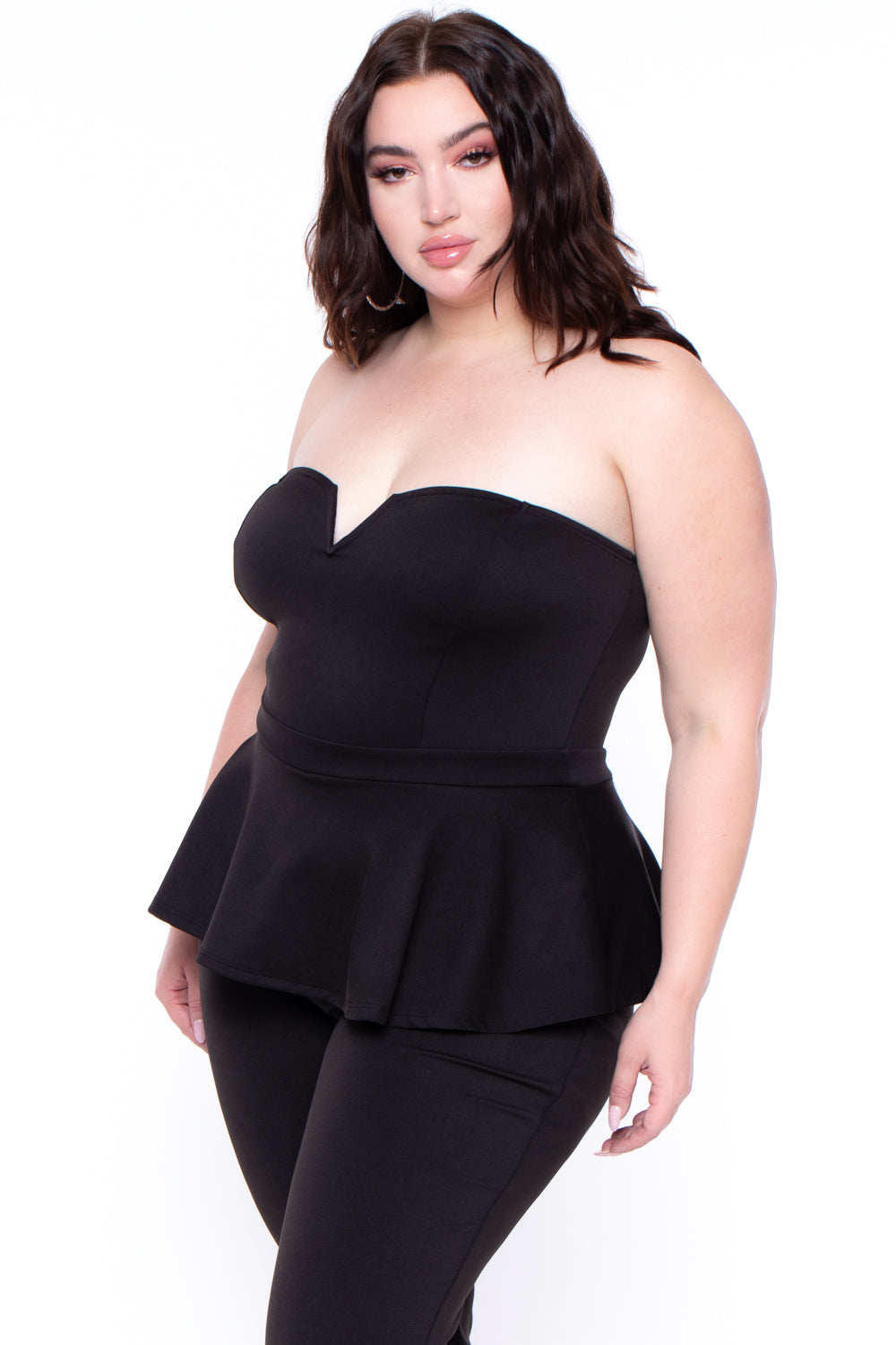 Plus Size Peplum Waist Jumpsuit - Black - Curvy Sense