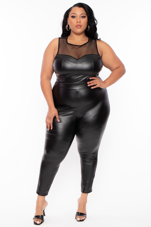 Plus Size Taneesha Mesh Jumpsuit - Black - Curvy Sense