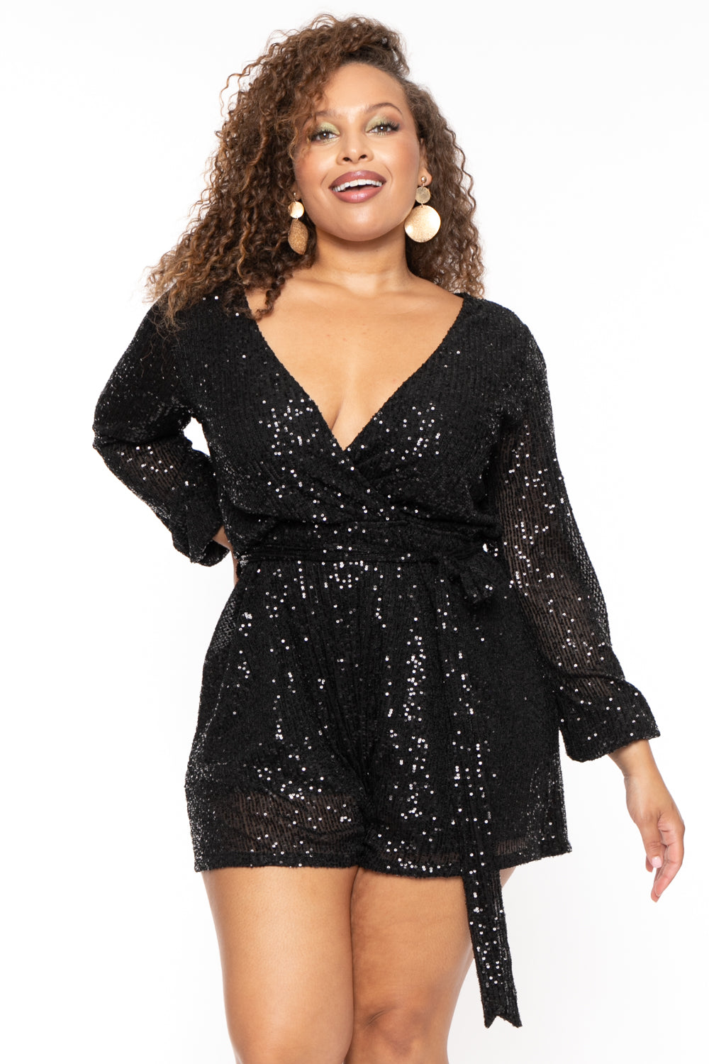 Bluebell Jumpsuits and Rompers 1X / Black Plus Size Vanessa Sequins Romper - Black