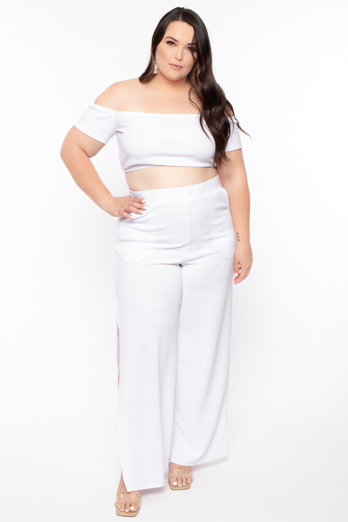 Plus Size Andrea Crop Top And Flare Pants Set White