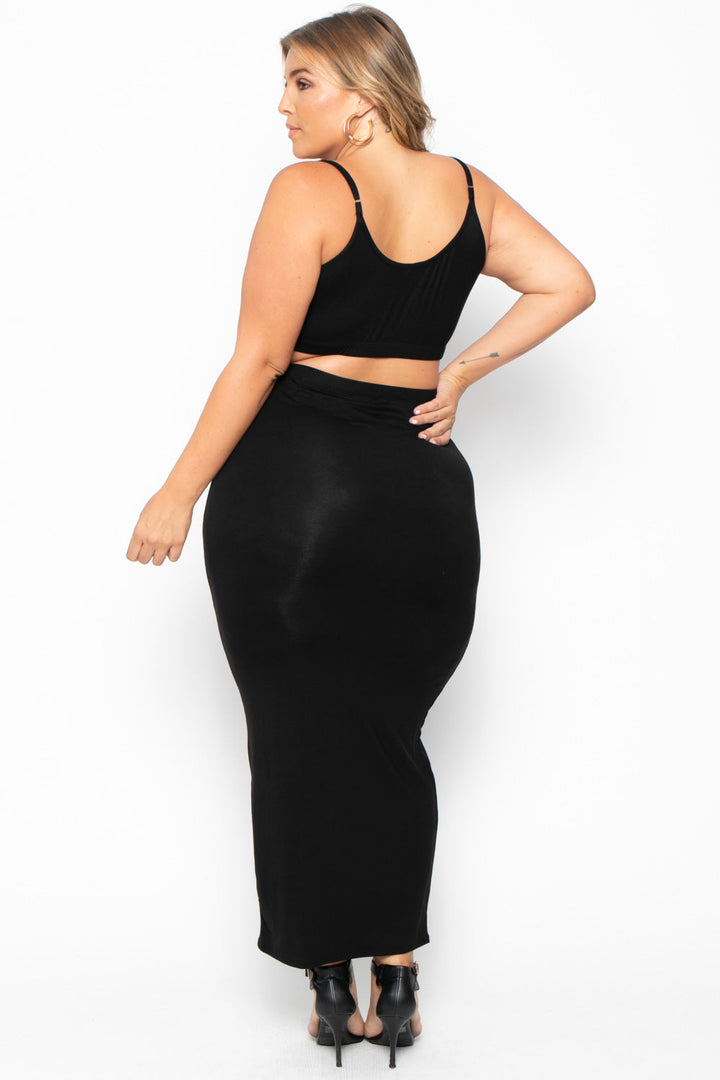 Plus Size Connie Crop Top & Skirt Set - Black - Curvy Sense