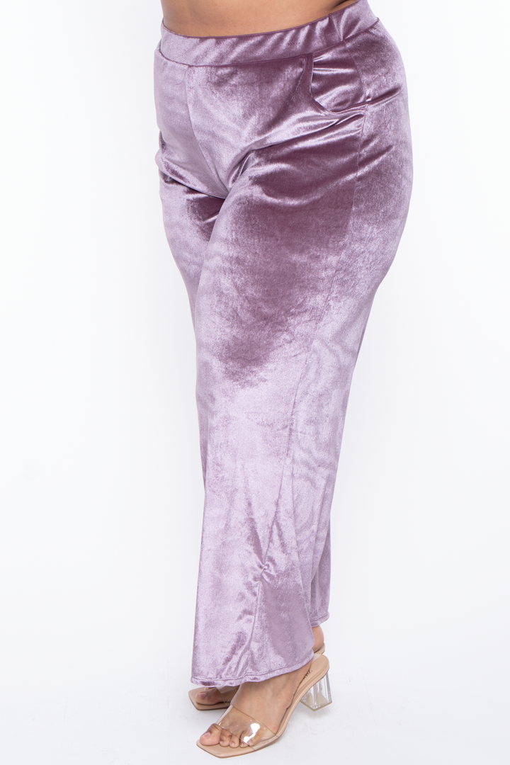 Plus Size Eloise Velour Bandeau & Pant Set - Mauve - Curvy Sense