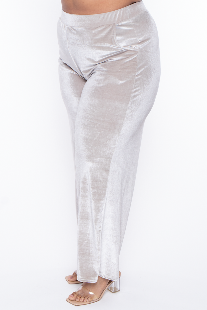 Plus Size Eloise Velour Bandeau & Pant Set - Stone - Curvy Sense