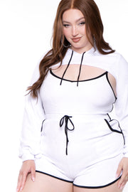 Curvy Sense Matching Sets 1X / White Plus Size Emma 2 Piece Romper Set - White