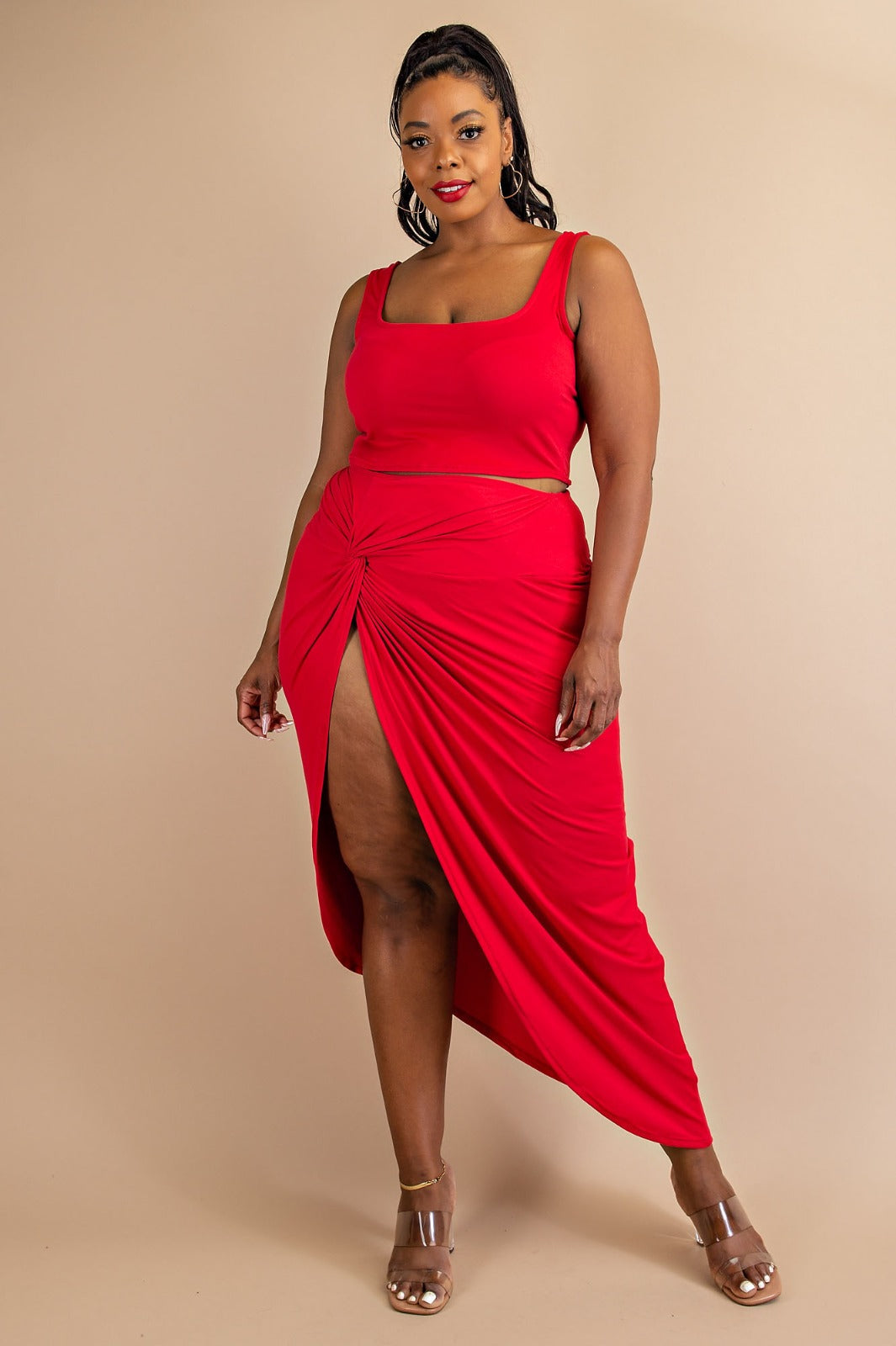 The Curve La Matching Sets Plus Size Kristin Matching Skirt Set - Red