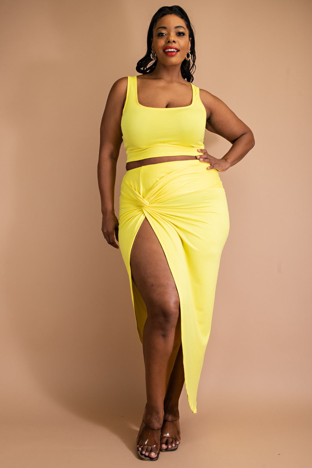 The Curve La Matching Sets 1X / Yellow Plus Size Kristin Matching Skirt Set - Yellow