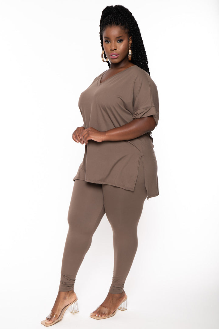 ZENANA Matching Sets Plus Size Lexa Tee And Legging Pant Set - Mocha