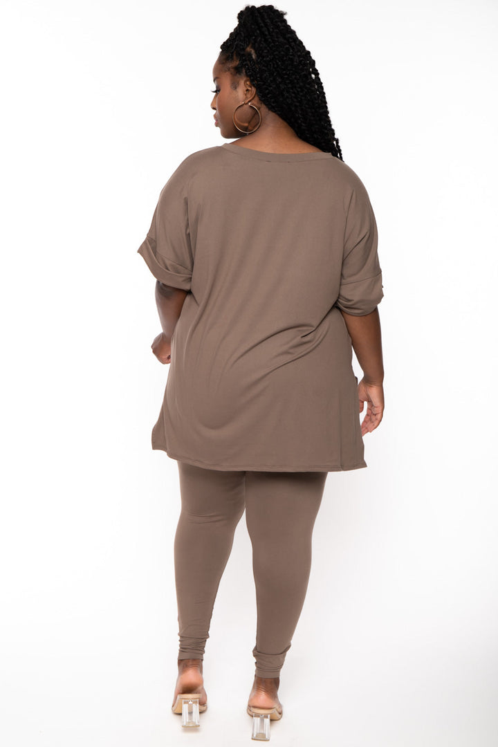 ZENANA Matching Sets Plus Size Lexa Tee And Legging Pant Set - Mocha