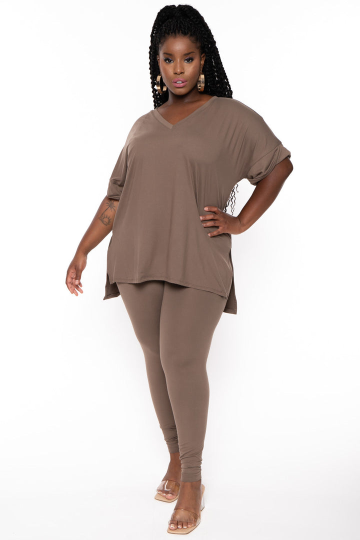 ZENANA Matching Sets 1X / Mocha Plus Size Lexa Tee And Legging Pant Set - Mocha