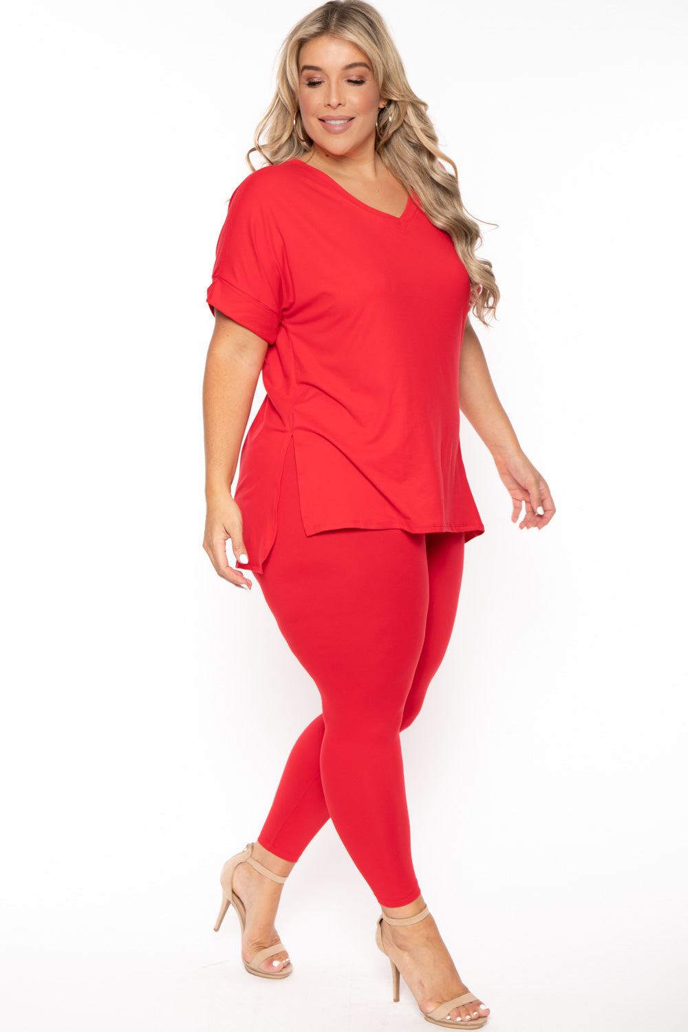 ZENANA Matching Sets Plus Size Lexa Tee And Legging Pant Set - Red