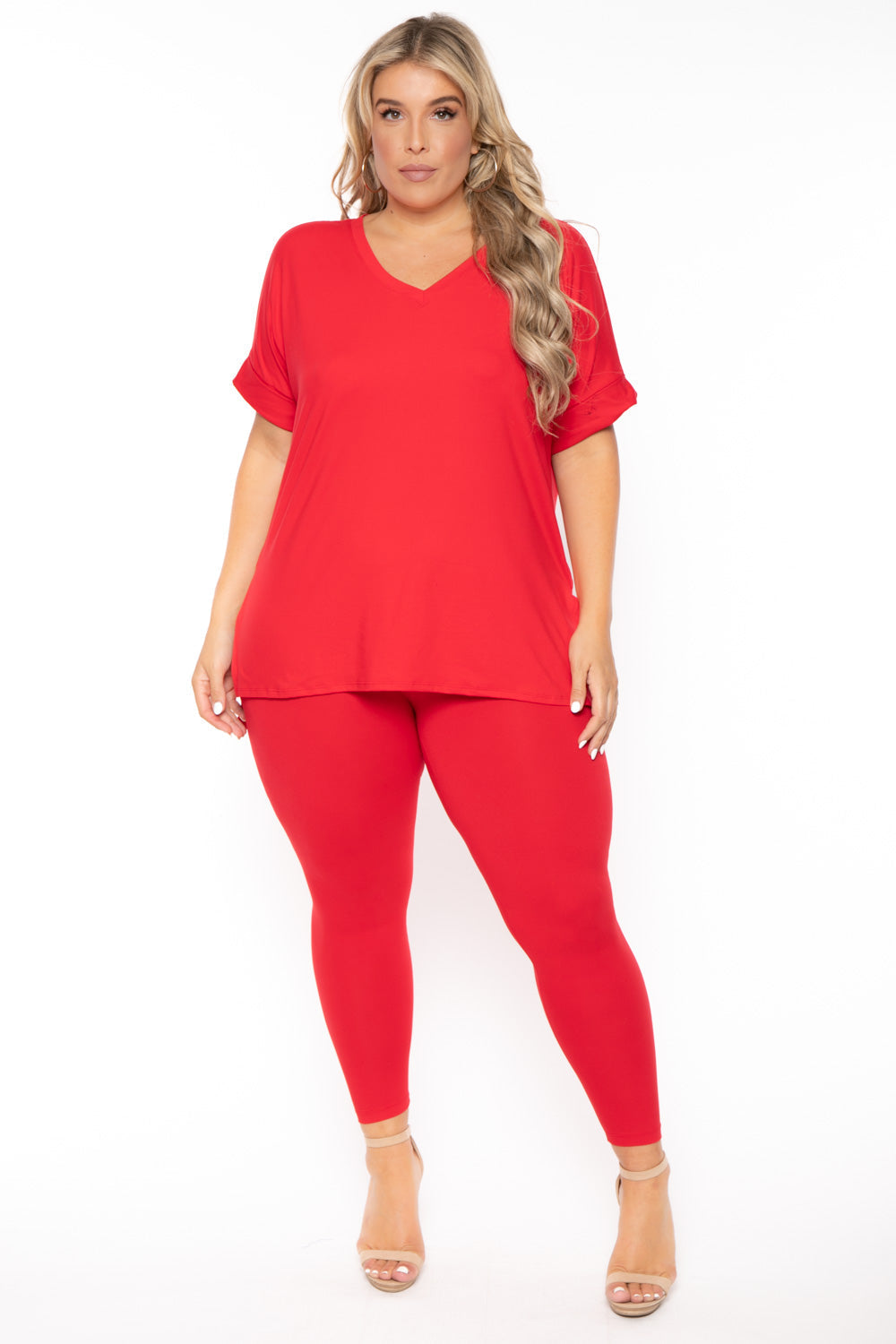 ZENANA Matching Sets 1X / Red Plus Size Lexa Tee And Legging Pant Set - Red