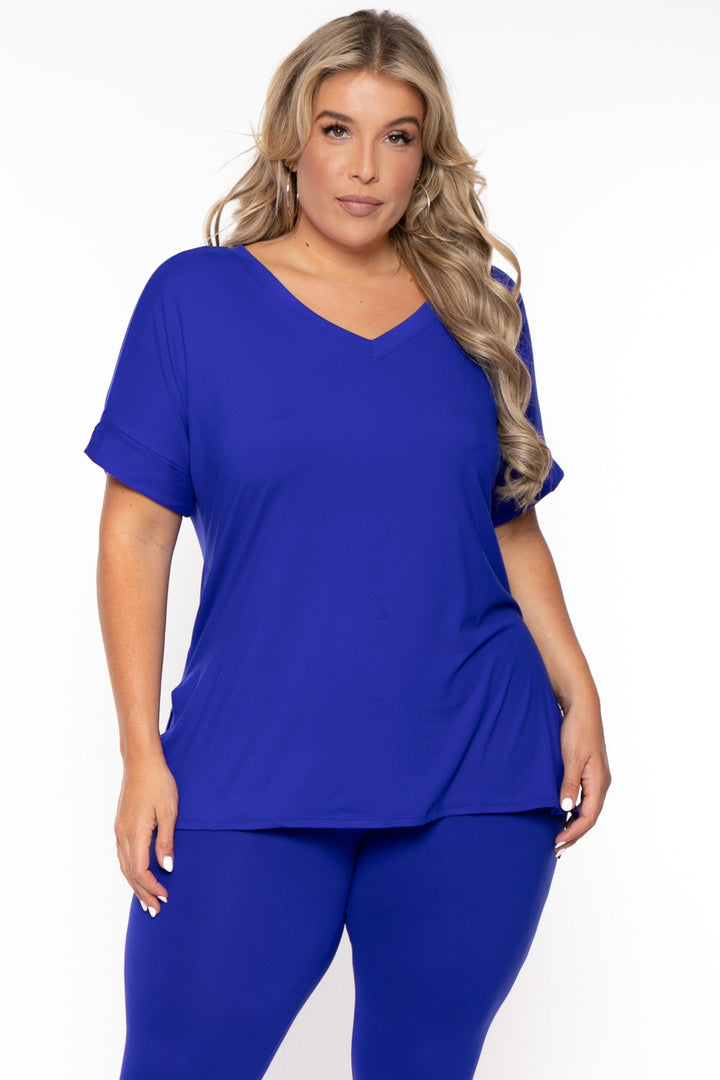 ZENANA Matching Sets Plus Size Lexa Tee And Legging Pant Set - Royal Blue