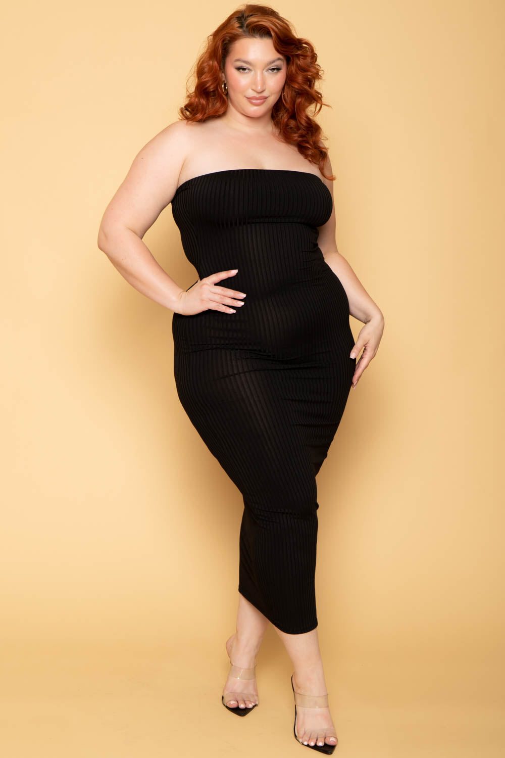Plus Size Lizah Tube Dress and Cardigan Set - Black 1X / Black at Curvy Sense Plus Size Lizah Tube Dress and Cardigan Set - Black 1X / Black at Curvy Sense