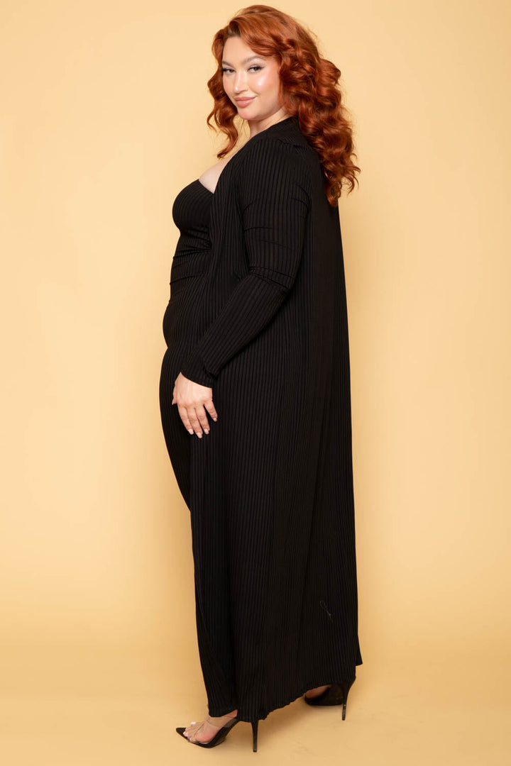 Gibiu Matching Sets Plus Size Lizah Tube Dress and Cardigan Set - Black