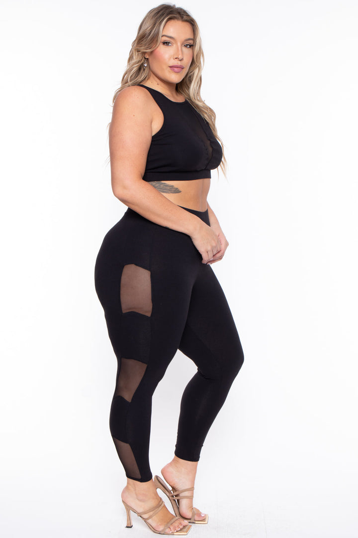 Curvy Sense Matching Sets Plus Size Valerie Mesh Matching Set- Black