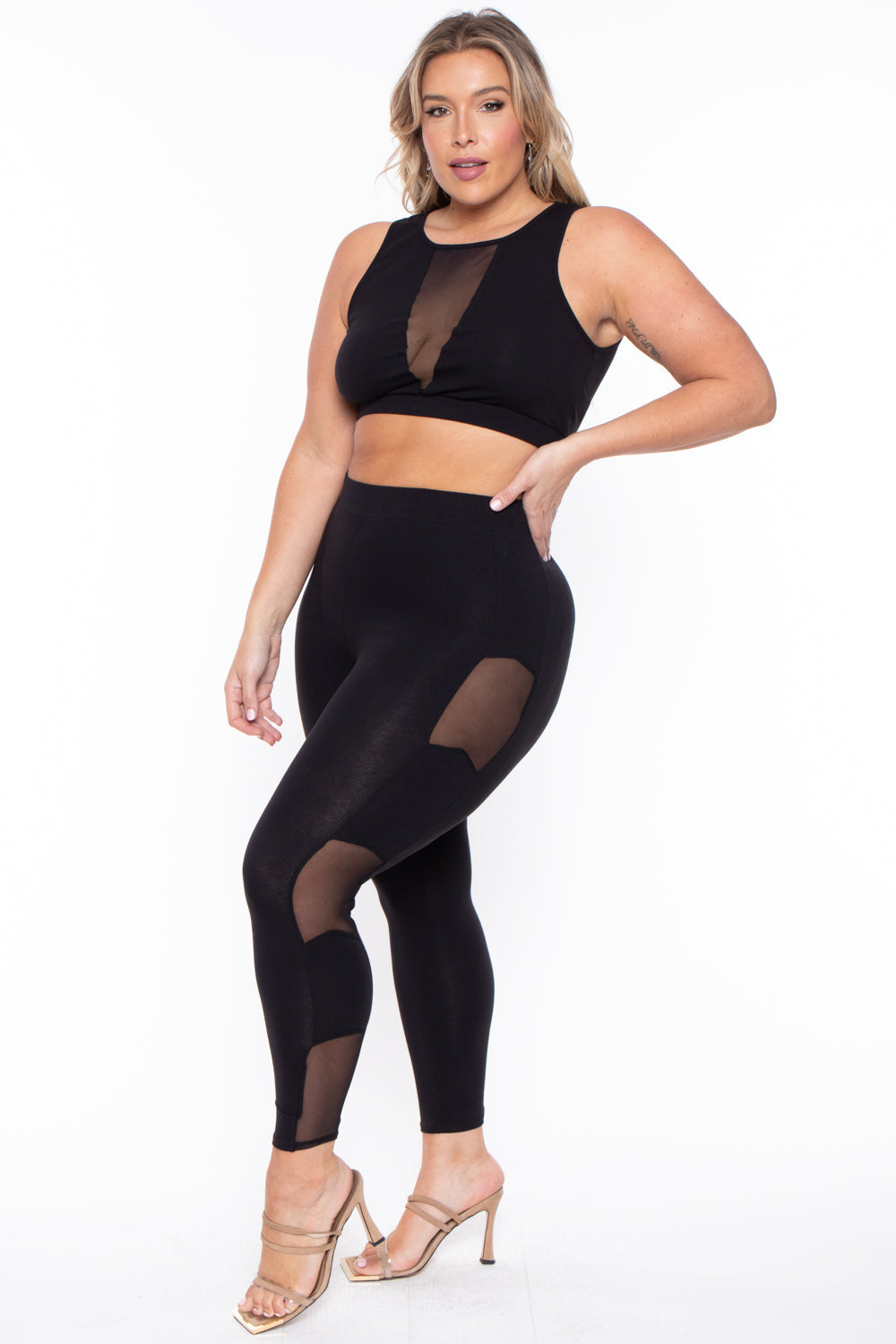 Curvy Sense Matching Sets 1X / Black Plus Size Valerie Mesh Matching Set- Black