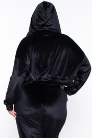 Plus Size Yvonne Velour Hoodie Jacket - Black - Curvy Sense