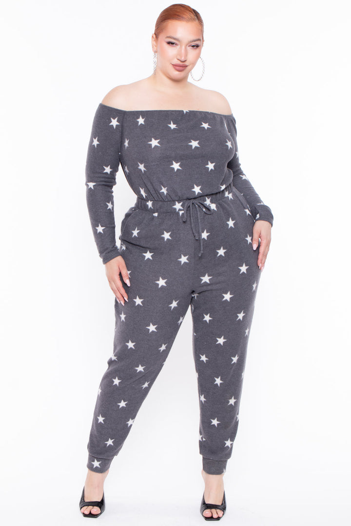 Plus Size Zaira Starry Loungewear - Gray - Curvy Sense