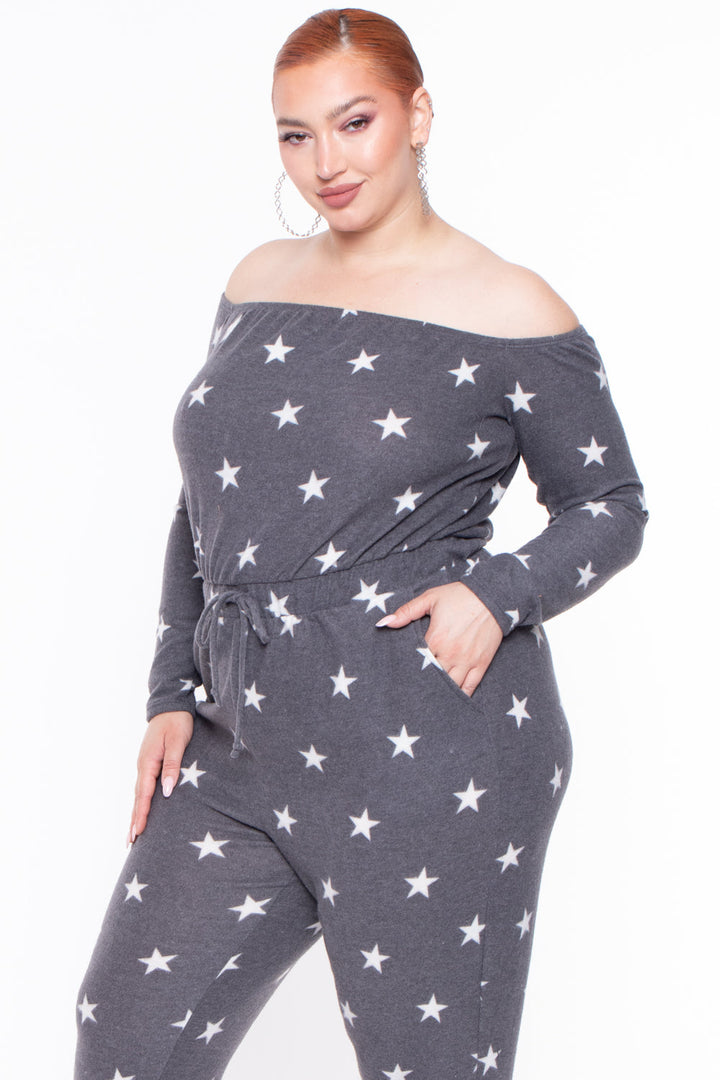 Plus Size Zaira Starry Loungewear - Gray - Curvy Sense