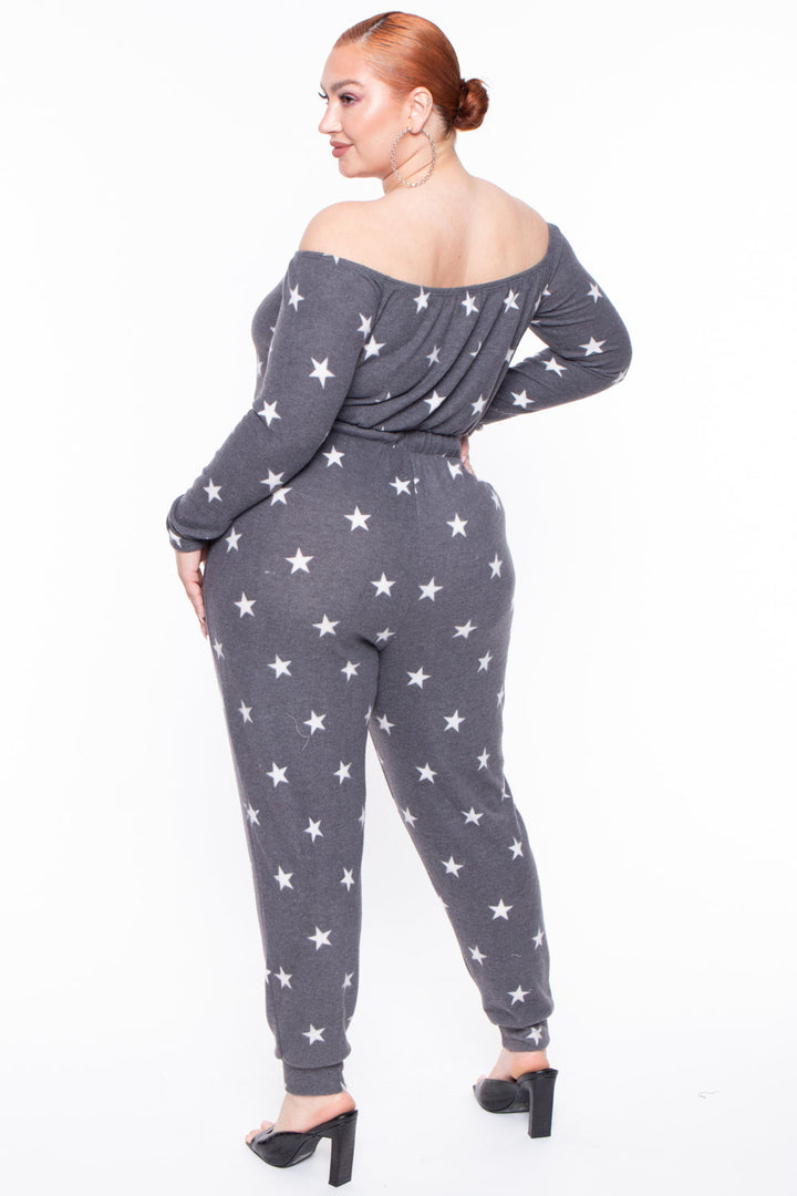 Plus Size Zaira Starry Loungewear - Gray - Curvy Sense