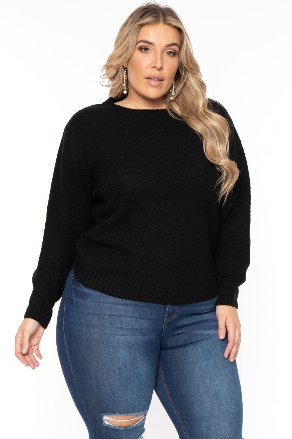 Zenana Sweaters & Cardigans Plus Size Basic Knit  Sweater - Black