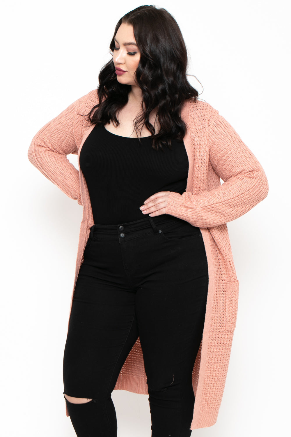 Plus Size Belle Longline Cardigan - Mauve - Curvy Sense