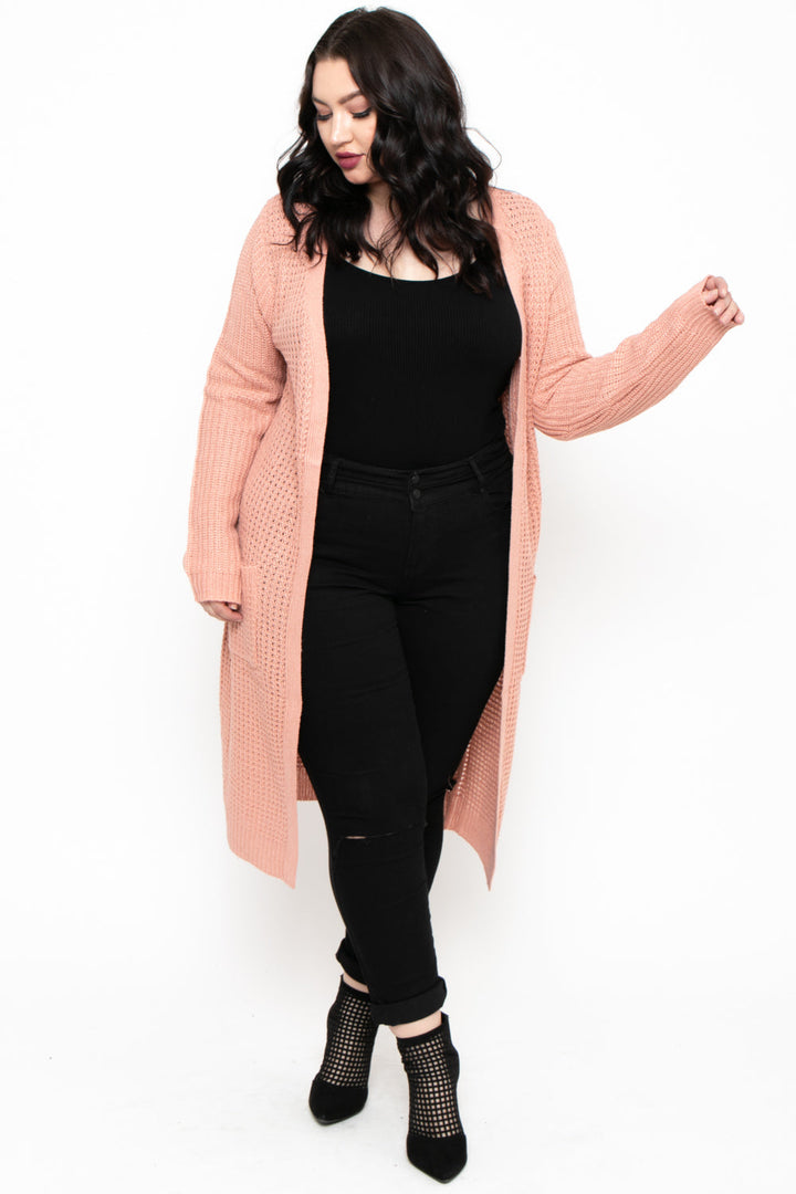 Plus Size Belle Longline Cardigan - Mauve - Curvy Sense