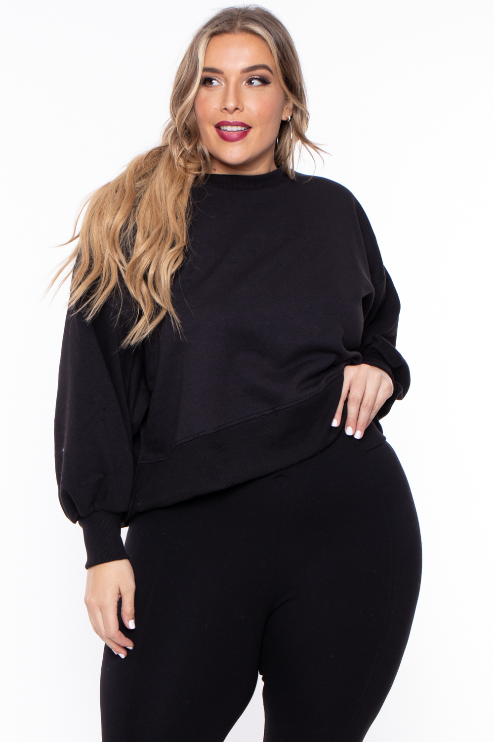 Plus Size Casual Cropped Sweatshirt - Black - Curvy Sense