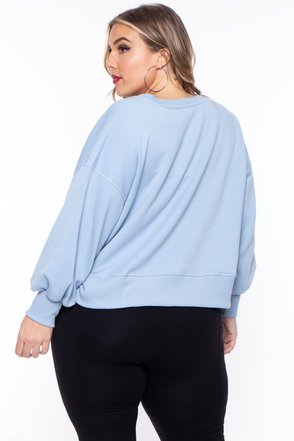 Plus Size Casual Cropped Sweatshirt - Blue - Curvy Sense