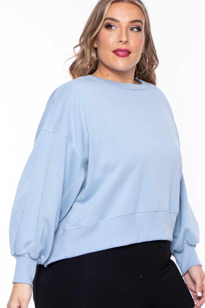 Plus Size Casual Cropped Sweatshirt - Blue - Curvy Sense