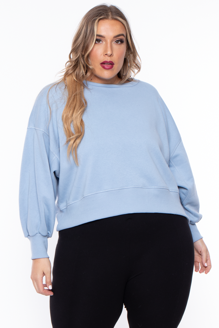 Plus Size Casual Cropped Sweatshirt - Blue - Curvy Sense