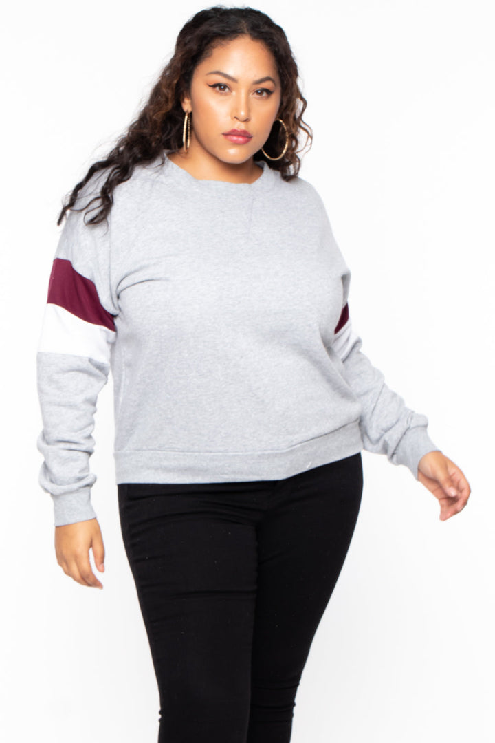 Plus Size Colorblock Sweatshirt - Heather Grey - Curvy Sense