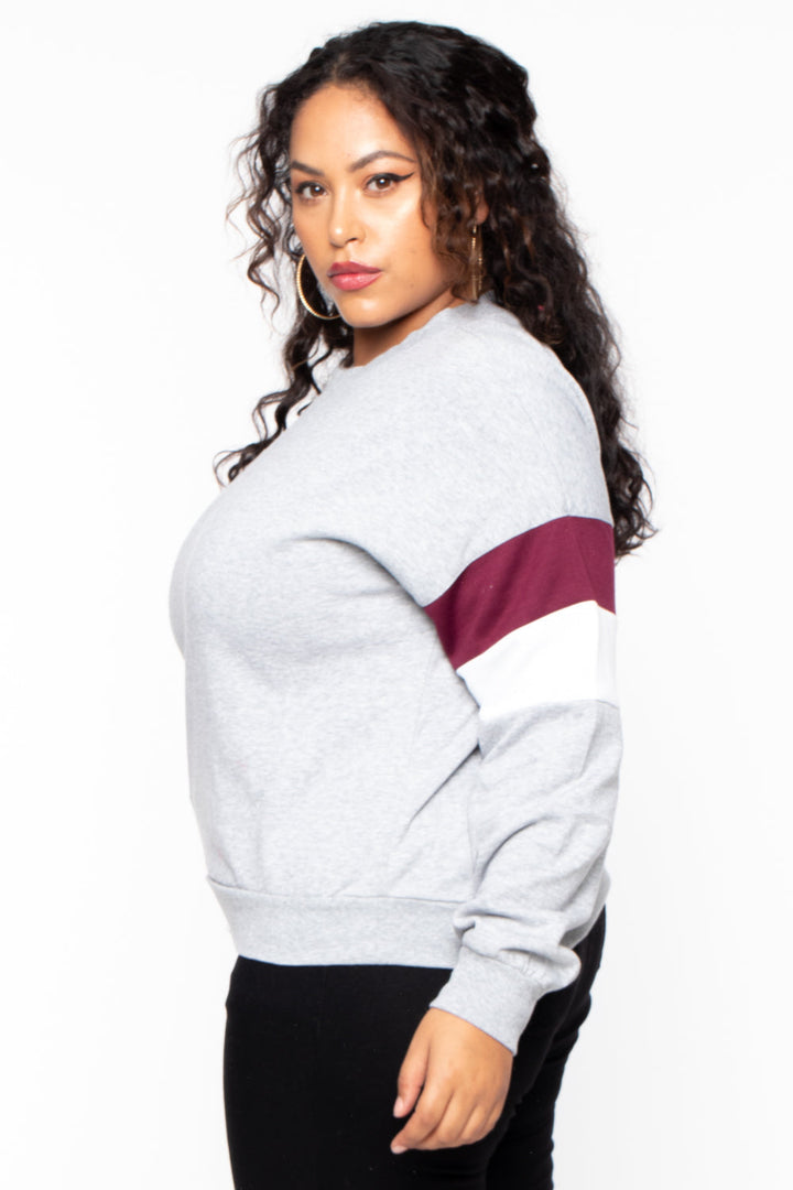 Ambiance Sweaters & Cardigans Plus Size Colorblock Sweatshirt - Heather Grey
