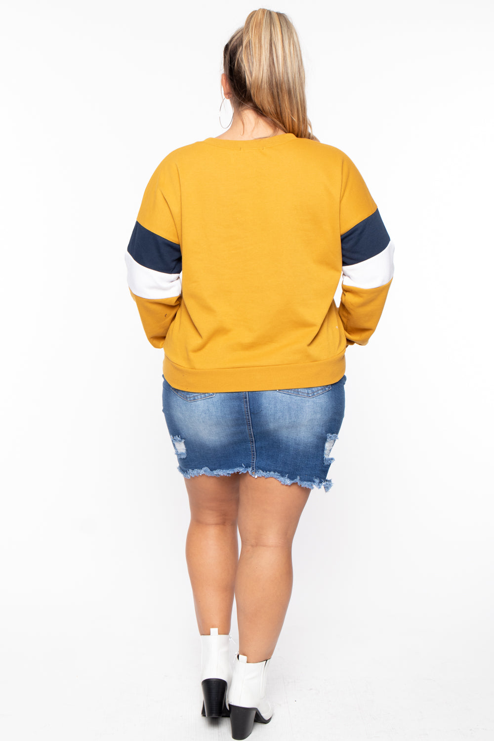Ambiance Sweaters & Cardigans Plus Size Colorblock Sweatshirt - Mustard