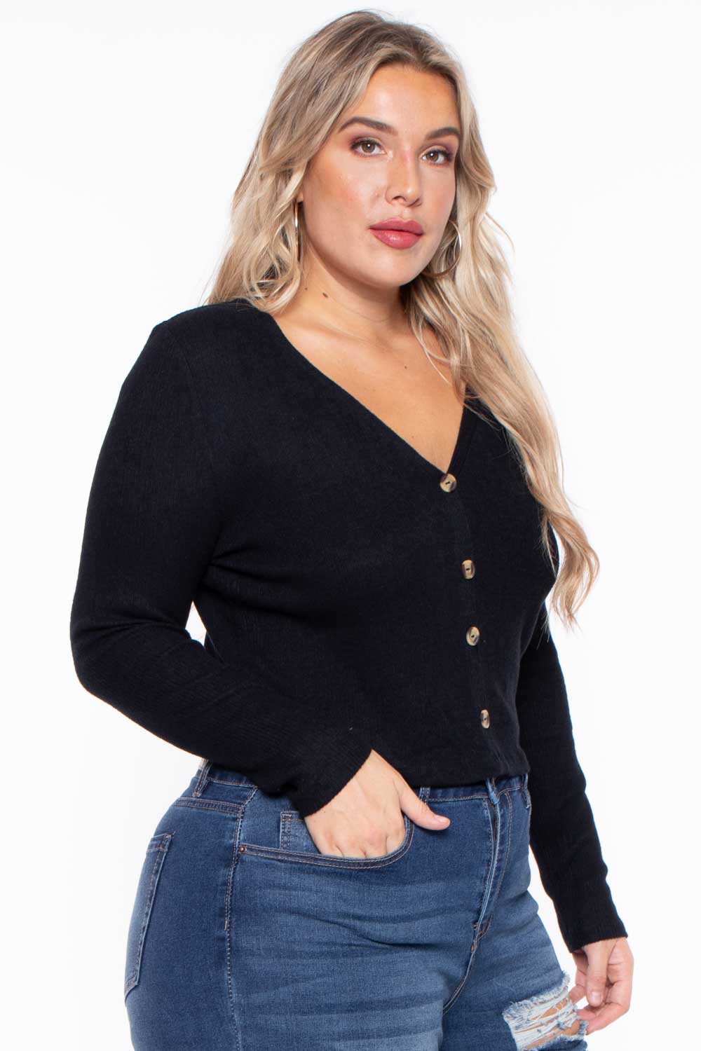 Ambiance Sweaters & Cardigans 1X / Black Plus Size Delaney Sweater - Black