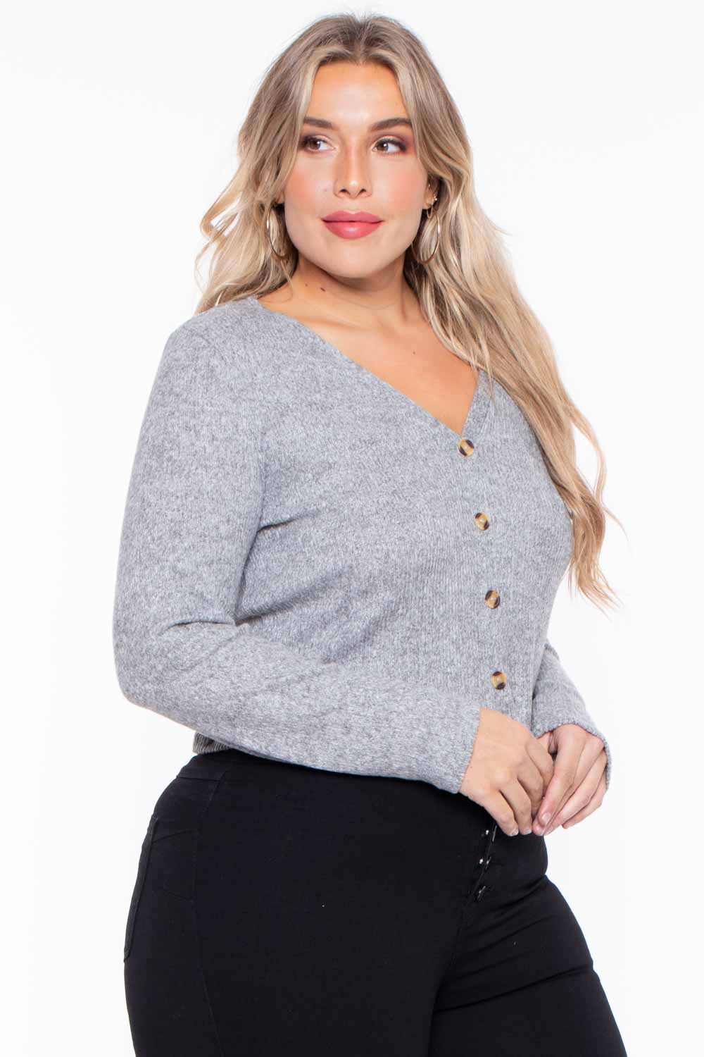 Ambiance Sweaters & Cardigans 1X / Gray Plus Size Delaney Sweater - Gray