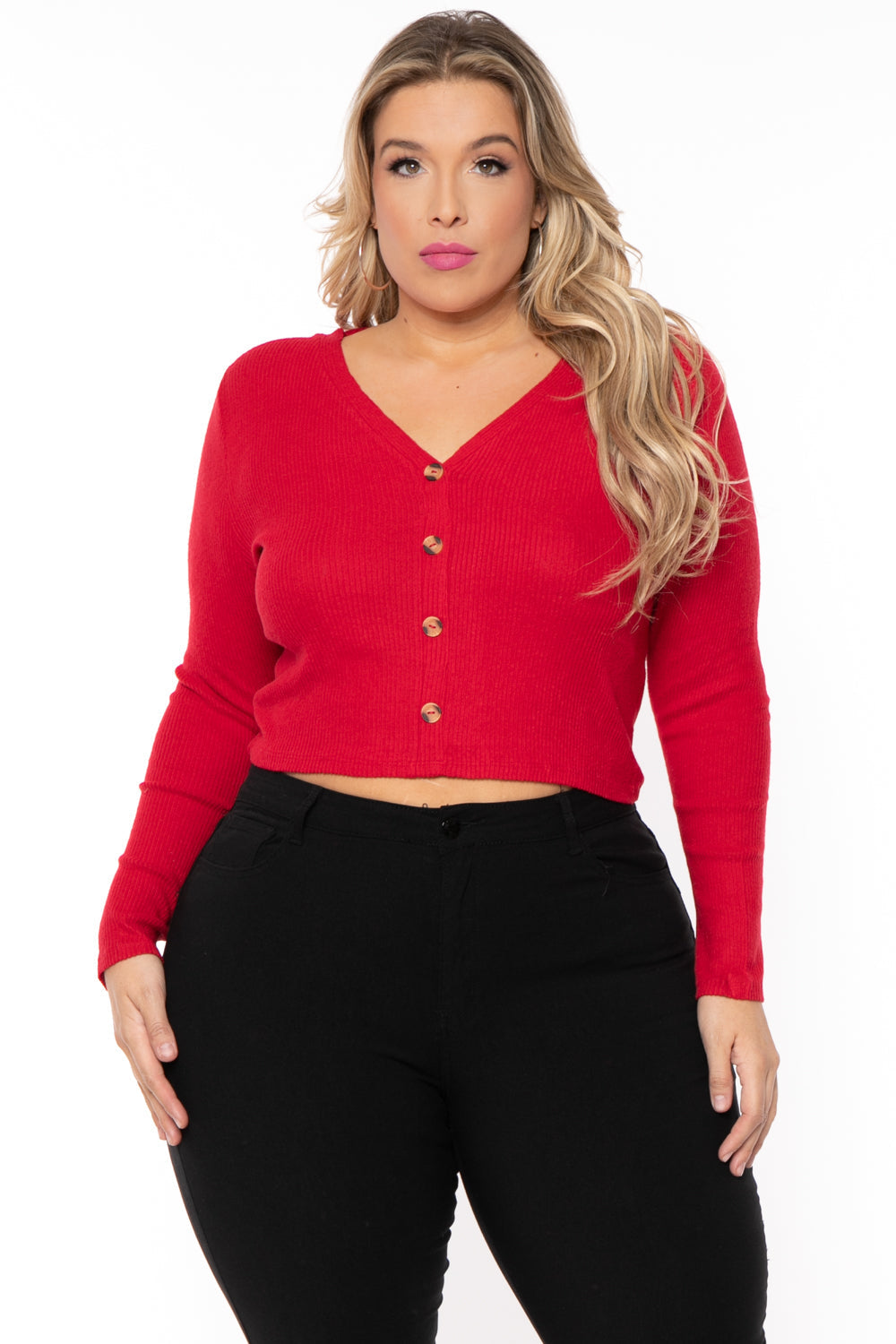 Ambiance Sweaters & Cardigans 1X / Red Plus Size Delaney Sweater - Red