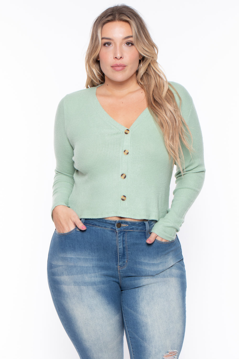 Ambiance Sweaters & Cardigans 1X / Sage Plus Size Delaney Sweater - Sage