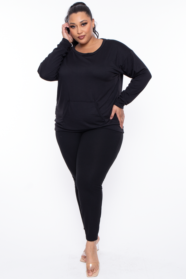 Plus Size Laura Sweatshirt Pullover - Black - Curvy Sense