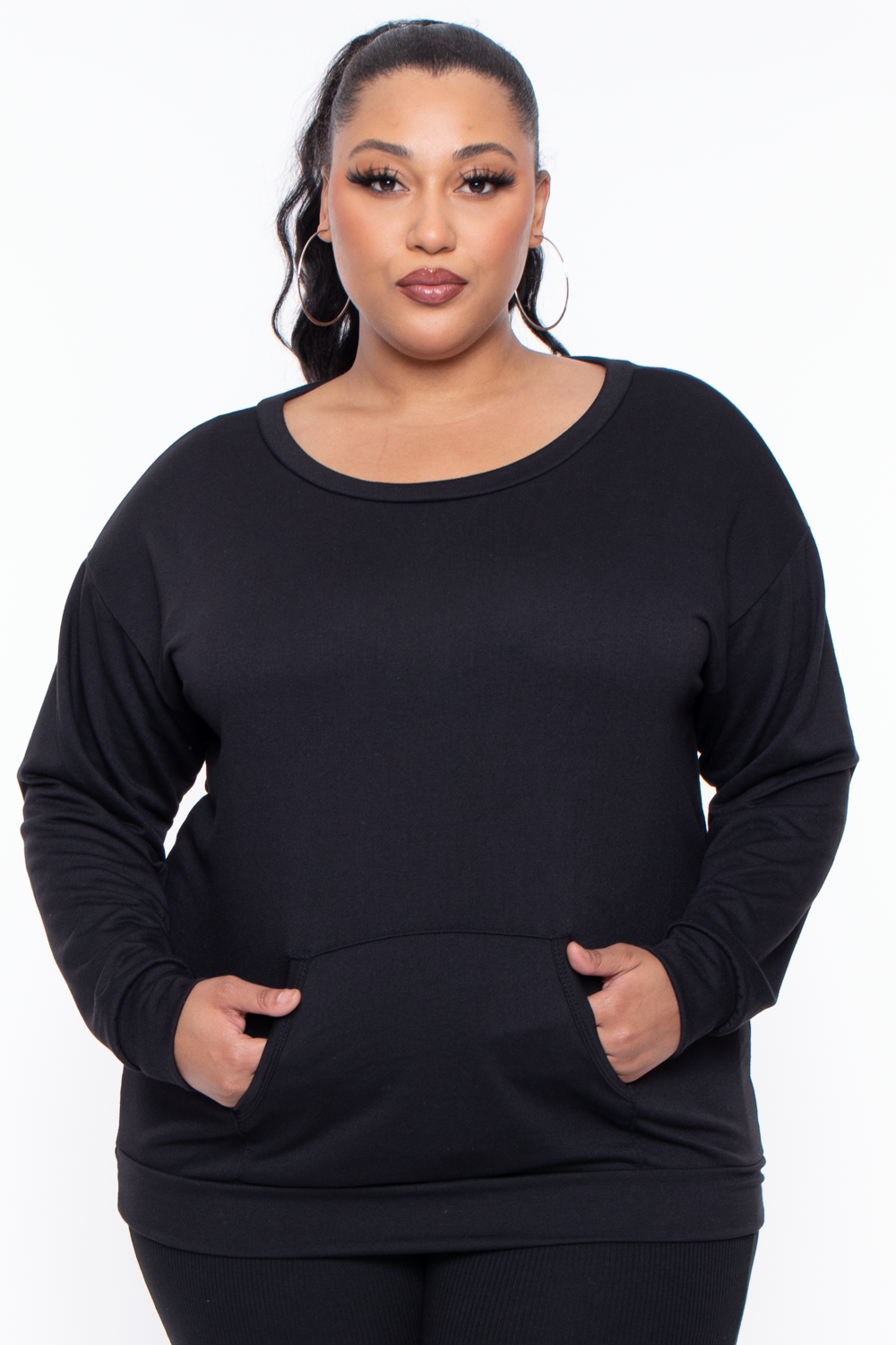 Plus Size Laura Sweatshirt Pullover - Black - Curvy Sense