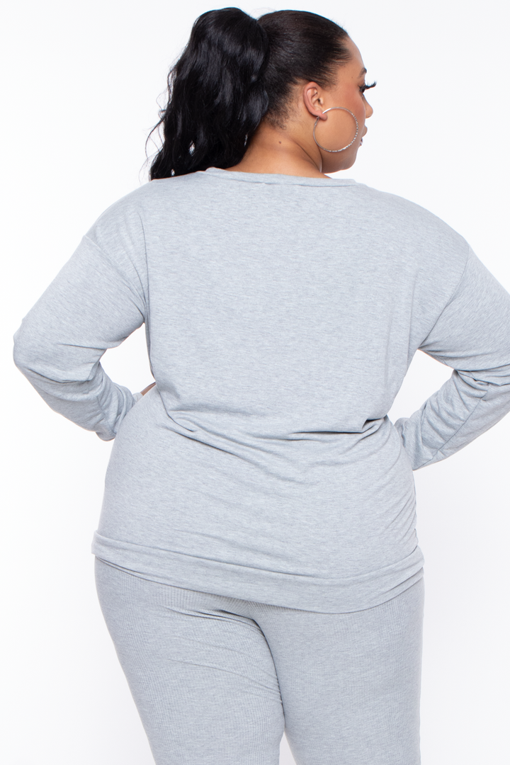Plus Size Laura Sweatshirt Pullover - Heather Grey - Curvy Sense