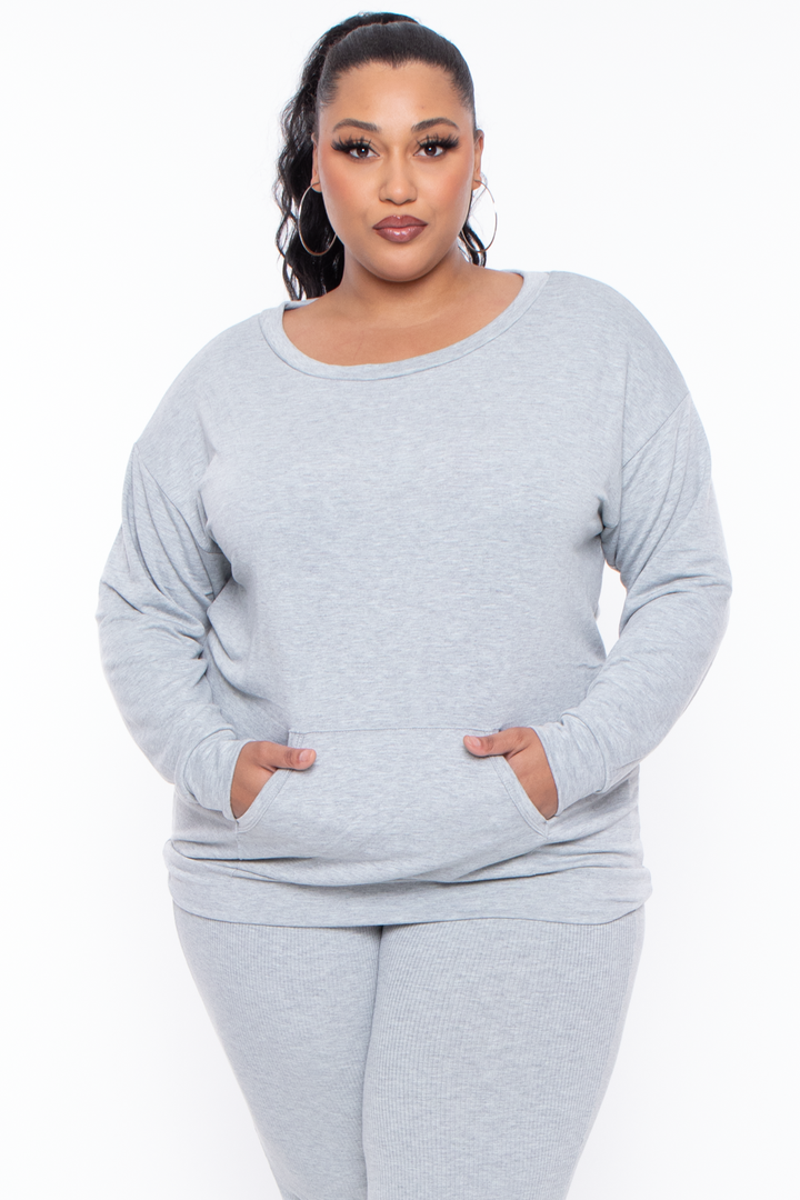 Plus Size Laura Sweatshirt Pullover - Heather Grey - Curvy Sense