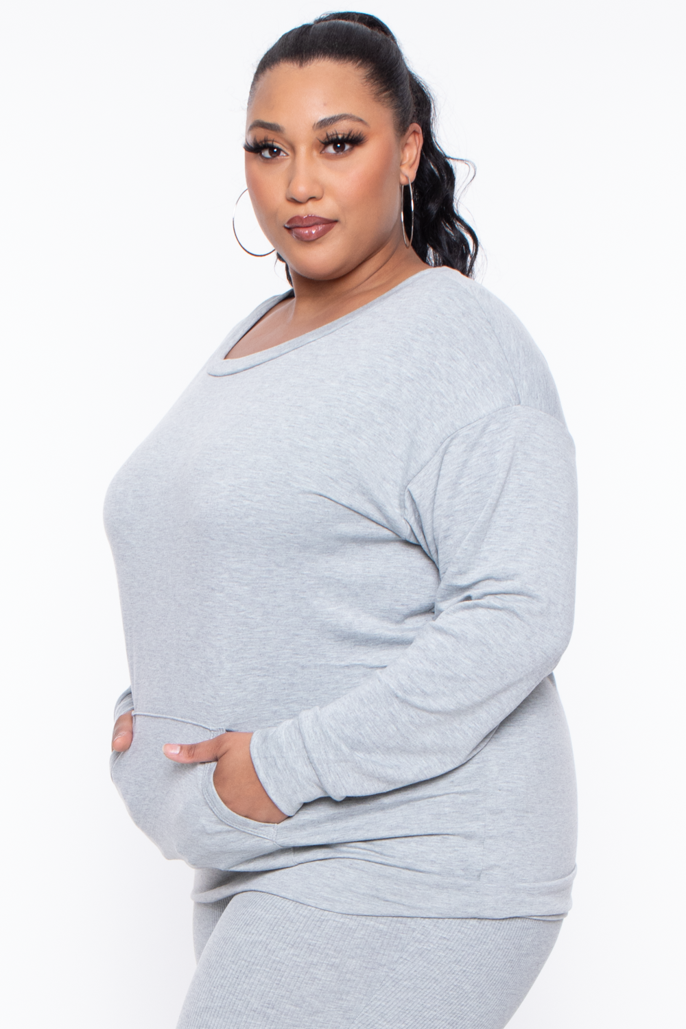 Plus Size Laura Sweatshirt Pullover - Heather Grey - Curvy Sense