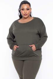 Plus Size Laura Sweatshirt Pullover - Olive - Curvy Sense